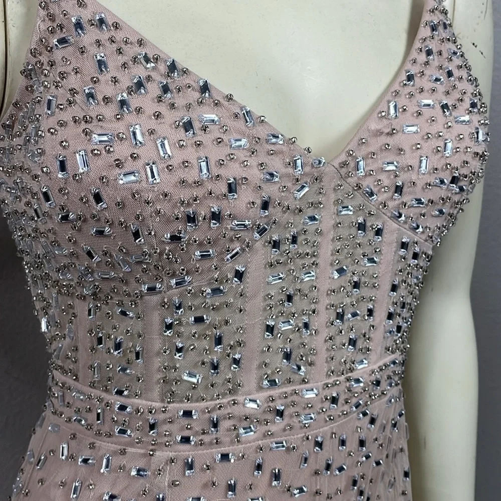 NWT Mac Duggal Sheer Nude Beaded Corset Bodysuit Jumpsuit Wide Leg Sample Sz 2